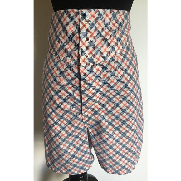 Vintage High Waisted Plaid Shorts Red White and Blue L - Picture 1 of 7